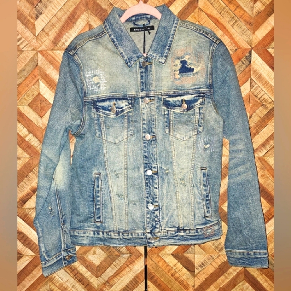 EMBELLISH NYC MEN TAGGED DENIM  JACKET
